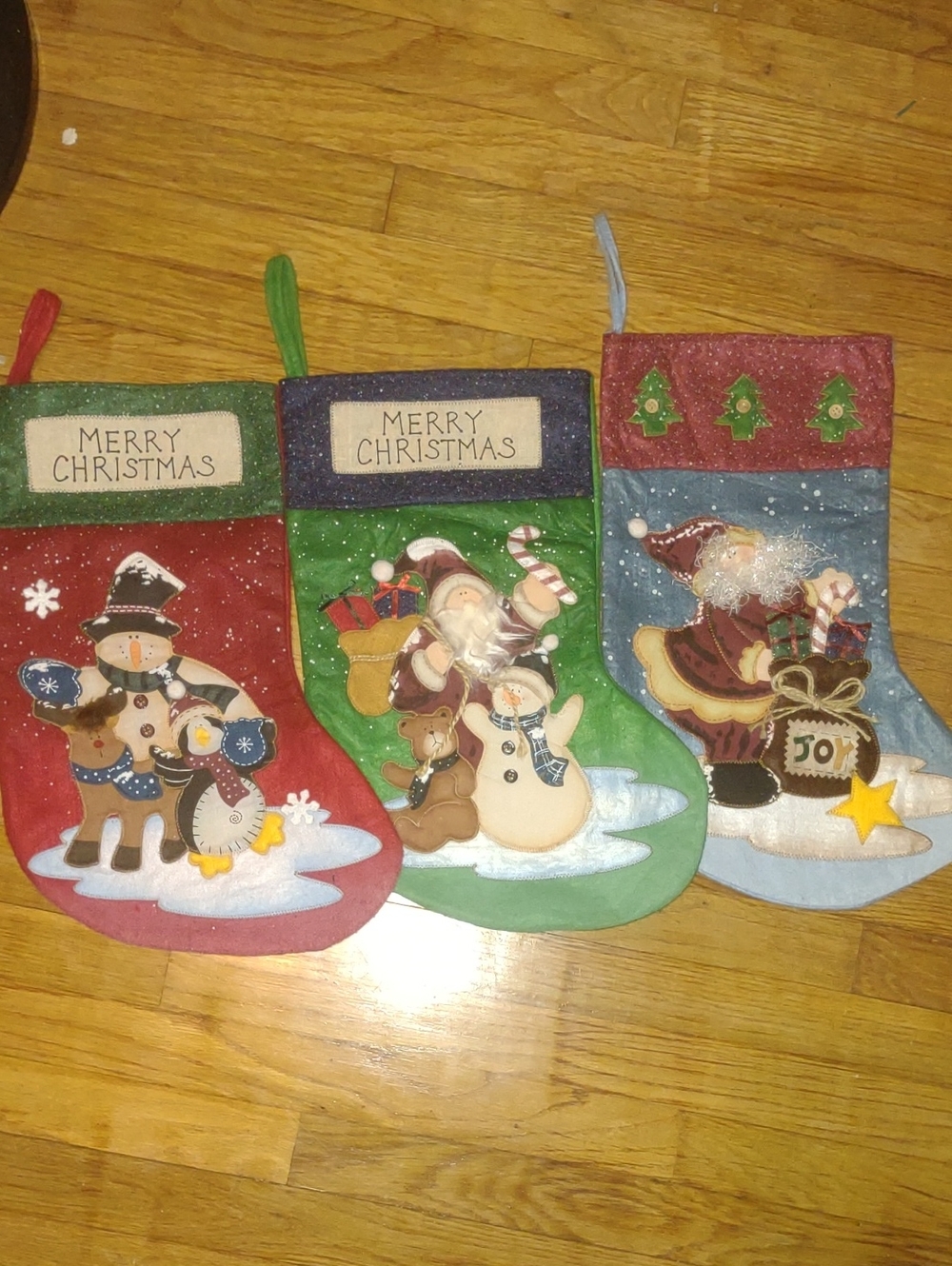 Holiday Christmas Stockings Set of 3 - Red, Green, Blue